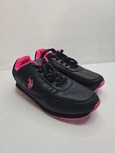 US Polo Assn Sneakers Womans 8 Black Pink Shoes Athleisure Casual Comfort - Picture 1 of 15