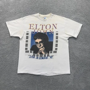 Vintage Elton John Live in Concert Band T-Shirt Mens XL White THRASHED 90s VTG - Picture 1 of 17