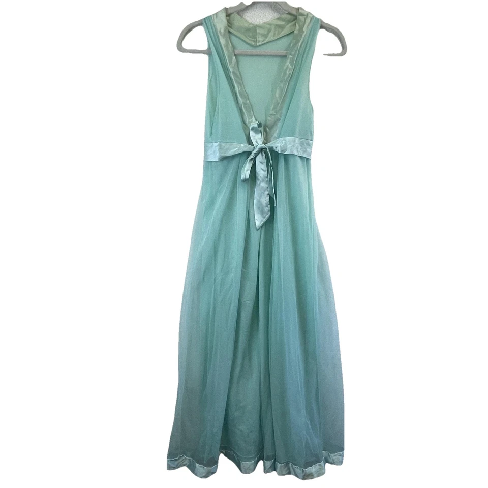Vintage Gossard Artemis Nightgown Womens Small Aqua Satin Trim Maxi Made USA - Image 1 of 4