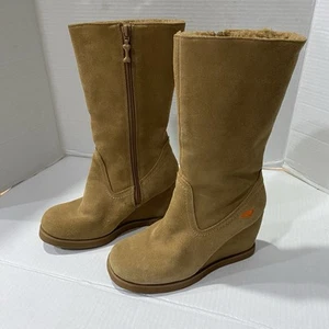 Bota de cuña de invierno forrada de lana de cuero gamuza tostado Rocket Dog para mujer talla 6,5 - Imagen 1 de 12