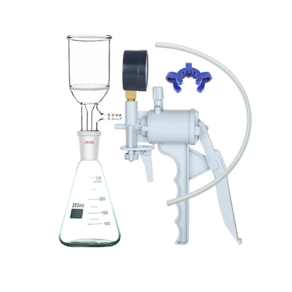 250ml Suction Filtration Device ID 47mm Buchner Funnel Glass Flask W/Vacuum Pump - Image 1 of 1