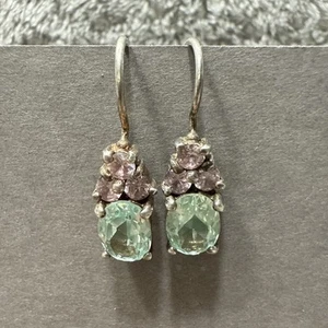 925 STERLING SILVER GREEN TOURMALINE AND ROSE CZ EARRING “HAR” - Picture 1 of 24
