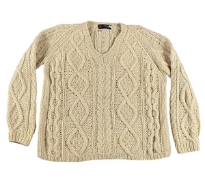 Maglione Minarelli uomo panna media 100% lana maglia cavo scollo a V Made in Italy - Foto 1 di 7
