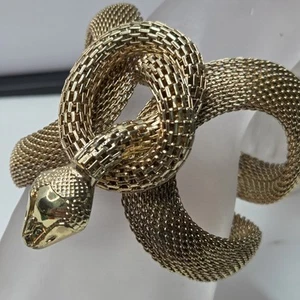 seltenes ägyptisches Mesh Schlangen Scharnier Armband Netzkopf goldfarbene Schlange  - Bild 1 von 12
