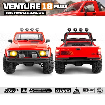 HPI 160803 1/18 Venture18 Flux Brushless 1985 Toyota Hilux SR5 4WD RTR Red Truck - Image 1 of 4