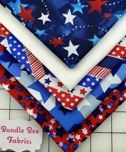 PATRIOTIC STARS Quarter bundle of (5) New Quilting 100% Cotton - Picture 1 of 6