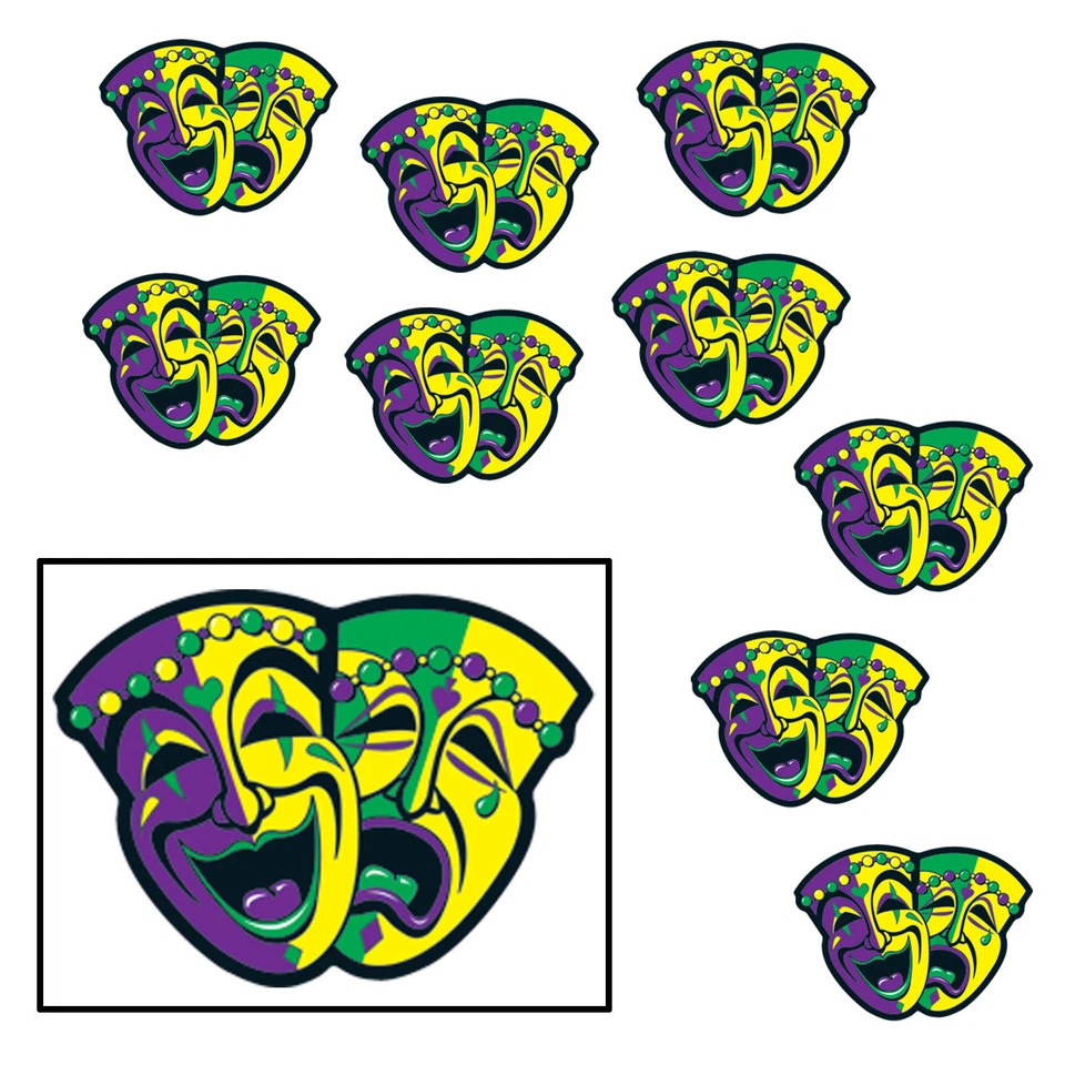 10 MARDI GRAS Fat Tuesday Fiesta Decoraciones Mini RECORTES DE COMEDIA Y TRAGEDIA 5" Foto 1 de 1