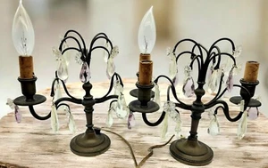 Great Pair of French 19th C Louis XV Bronze Girandole Crystal Laden Table Lamps - Picture 1 of 17