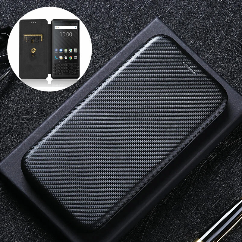 For BlackBerry Keyone /Key2, Luxury Hybrid Flip Carbon Fiber Wallet Case Cover - Image 1 of 4