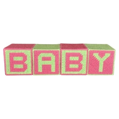 Ручной работы вышивка пластиковый холст BABY блоки розовый зеленый детской декор - Изображение 1 из 4