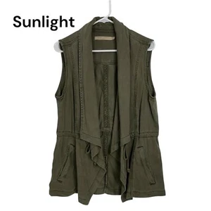 Max Jeans Olive Green Sleeveless Vest Waterfall Collar Adjustable Waist Womens M - Picture 1 of 12