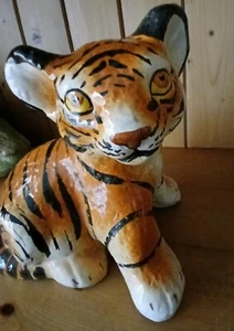 Vintage handgefertigte / bemalte in Italien Tigerjunges Figur, Keramik / Terrakotta - Bild 1 von 9