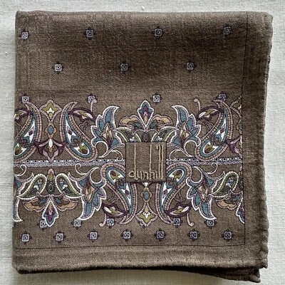Lenço Dunhill tecido marrom vintage tecido geométrico e paisley bolso quadrado 20 - Imagem 1 de 3