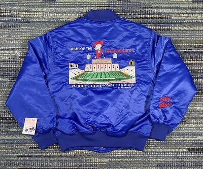 VTG 90s Ole Miss Rebels Stadium Satin Jacket by Brumik Sz Med Colonel Reb Vaught - Image 1 of 4