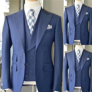 Formal Men's Suits Peak Lapel Tuxedos Wedding Prom Blazers Groom Wear 3 Pieces - Picture 1 of 12