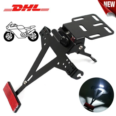 Universal Motorrad Halter Kennzeichenhalter Lizenz mit LED Rücklicht Einstellbar