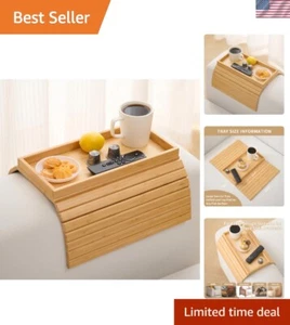 Foldable Bamboo Couch Arm Table - Convenient Snack & Drink Holder for Sofa - Picture 1 of 10