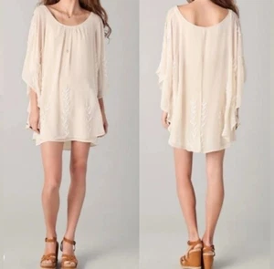 Free People DRESS Mini Cream Beaded Sheer Silk Boho Angel Fairy Hippy Western - Picture 1 of 11