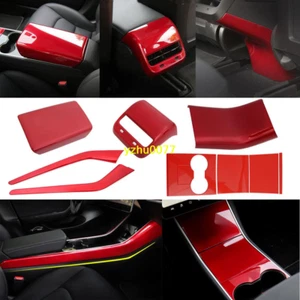 9X For Tesla 17-2022 Model 3 Red Interior Armrest Box Panel Accessories Kit Trim - Foto 1 di 6