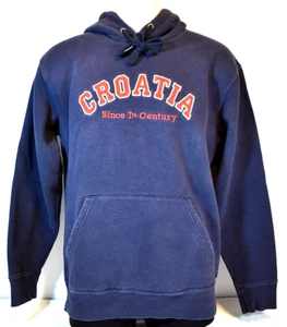 "Croatia Since 7th Century" Dark Navy Hoodie, Embroidered Pullover w/ Pocket - Picture 1 of 9