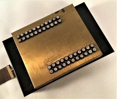 Art Deco Sm Evening Bag Minaudiere w/ Attached Compact Rhinestones Mesh Handle - Image 1 of 4