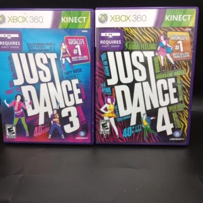 Xbox 360 Just Dance 3 and Just Dance 4 Kinect Games Tested And Working Game Lot - Image 1 of 4