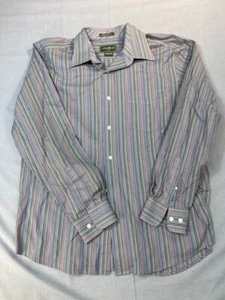 Eddie Bauer Shirt Large Gray Pink Stripe Wrinkle Stain Resistant Button Up - Picture 1 of 11