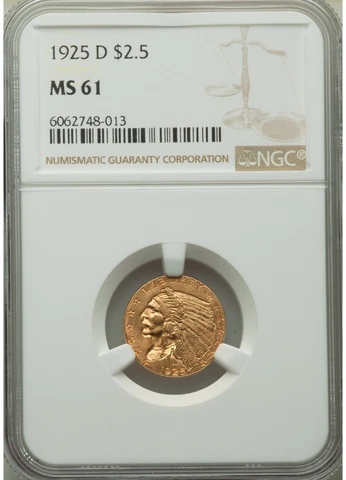 1925-D INDIAN HEAD $2.5 QUARTER EAGLE GOLD NGC MS61 Cover