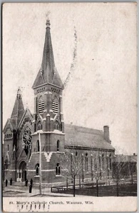 Postcard St. Mary's Catholic Church, Waupaca, Wisconsin 1908 Gw - Picture 1 of 2