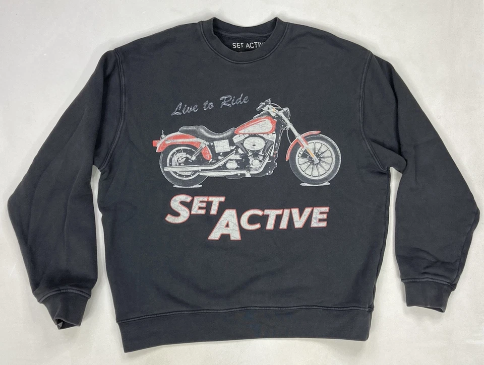 Set Active Live To Ride Motorcycle Crewneck Sweatshirt Women Small Black - Image 1 of 4