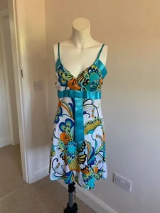 BNWOT Blue JUS D'ORANGE Paris Bow Front Designer Dress in UK12 - Picture 1 of 3