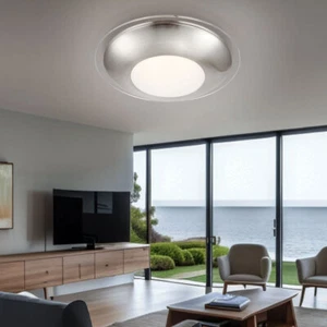 Plafoniera Luci Soggiorno Plafoniera Satinato Trasparente LED Cromo a Specchio - Foto 1 di 5