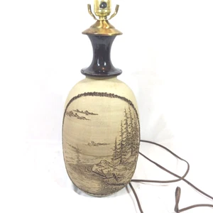 Wray Kay Sheen Pacific Northwest Sgraffito Landscape Table Lamp Art pottery USA - Picture 1 of 8
