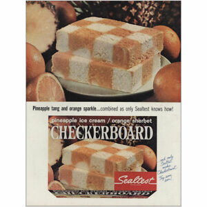 1965 Sealtest Ice Cream: Checkerboard Pineapple Orange Vintage Print Ad