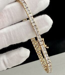 Pavé Princess Cut Square Cubic Zirconia Gold Tone 7.50” Tennis Bracelet Ladies