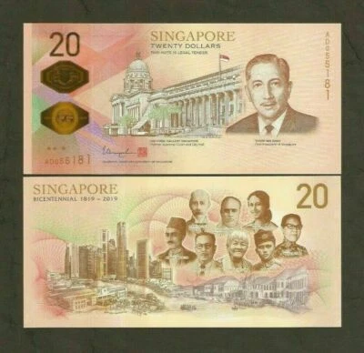 SINGAPORE 20 Dollars P-63 2019 Polymer 1 Pcs Bicentennial Commemorative UNC NOTE - Image 1 of 4