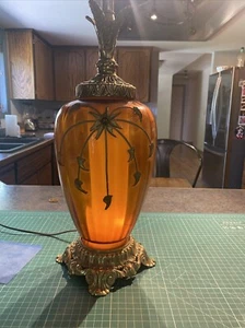 32” Vintage MCM Optic Amber Glass 3-Way Lighting Lamp Frankenstein Hollywood - Picture 1 of 8