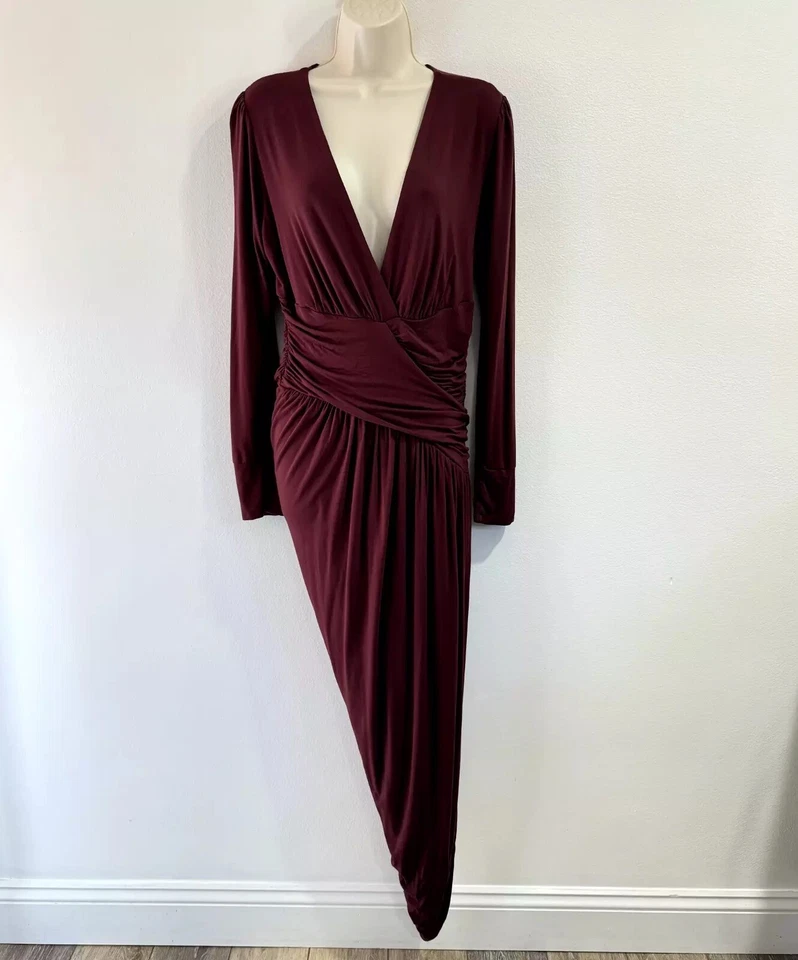 Young Fabulous & Broke Dress Size M Midi Wrap Genesis Long Sleeve Plunge Red - Image 1 of 4