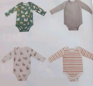 Member's Mark Baby Boys Safari Long Sleeve Organic Cotton Bodysuits 4 Pack 12 M - Picture 1 of 2