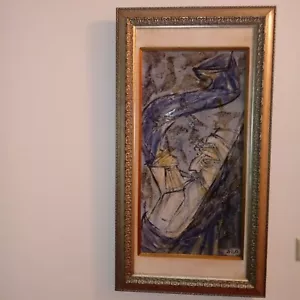 MOSHE KATZ;`SHOFAR BLOWER` VINTAGE ORIGINAL OIL on CANVAS; SIGNED,FRAMED,JUDAICA - Picture 1 of 12