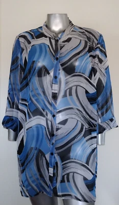 女士 LIZ BAKER SHEER TOP BLOUSE 长衫尺寸 3X 长袖纽扣前扣抽象 — 第 1/4 张图片