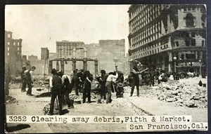 San Francisco Limpieza de Escombros Quinto y Mercado 1906 Terremoto Cal A59 - Imagen 1 de 2