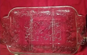 Princess House Fantasia Poinsettia 3 Part Divided Relish Serving (Glass) Dish - Picture 1 of 8