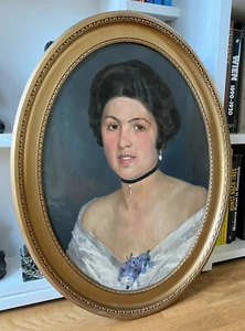 Elegante junge Dame. Sign.?LangK, dat 15. Oval. Mit Rahmen: 51x65 cm. - Picture 1 of 5