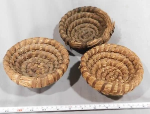 Antique basket set of 3 rye grass ash splint Amish Pennsylvania coiled hand made - Picture 1 of 7