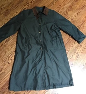 CHAPS~Ralph Lauren~42R~Dark Olive Trench Raincoat~Faux Leather Collar - Picture 1 of 11