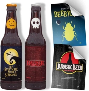 12 X Halloween Movie Film Party Beer Alcohol Bottle Gift Funny Drinks Stickers - Picture 1 of 9