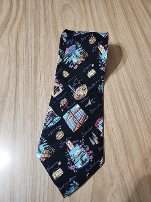 Nicole Miller Vintage Tie, 100% Silk, 2000, Countries And Cities On Black - Image 1 of 4