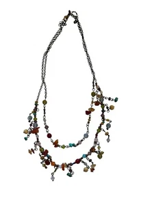 Premier Designs Boho Layered Necklace Multicolor Beads Stones Brass Chain - Picture 1 of 4