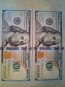(2) $100.00 Dollar Bills Consecutive Serial Numbers 2017A  Series - Picture 1 of 2